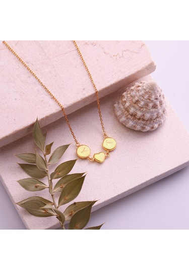 925 Ayar Gümüş Kişiye Özel Pullu Harf Kolye - Cn00375 Altın