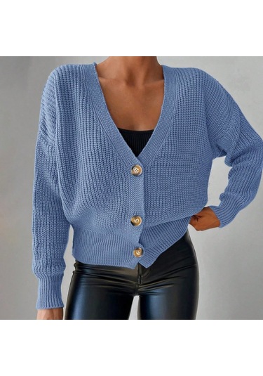 Leyla Sanat Sanata Yeni Bir Bakış Açısı Düğme Detay Triko Bluz Mavi