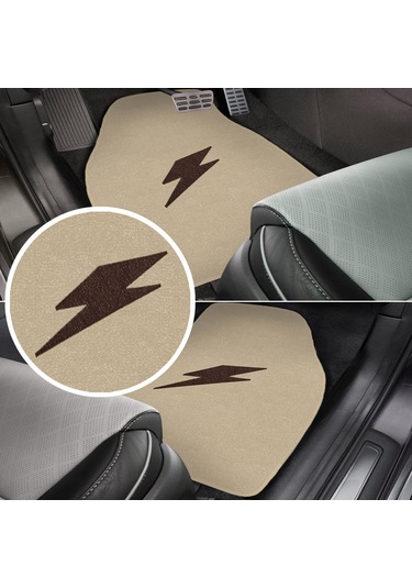 Kahverengi Şimşek Nakış Desenli 5'li Oto Halı Paspas Seti Ön Arka Uyumlu Araç Oto Halı Paspas