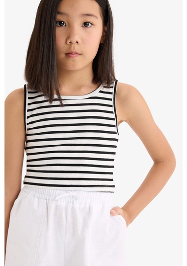 DeFacto Kız Çocuk Bisiklet Yaka Çizgili Atlet Z7814A625HSBK81 Siyah