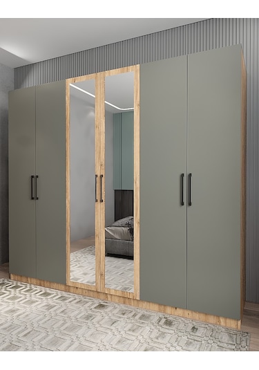 Kayra 6 Kapaklı Gardırop Dolap Çam Füme
