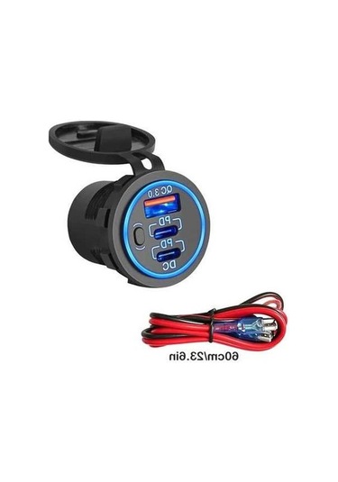 Trendooze Gaojunshop01 30w Pd3.0 18w Qc3.0 Usb Araç Şarj Cihazı - Mavi Kablo, Düğmeli 12v/24v
