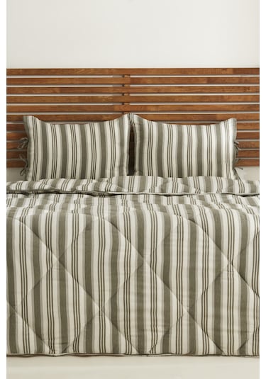 Karacahome Sarah Anderson Barlet Çift Kişilik Comfort Set Çizgili Yeşil