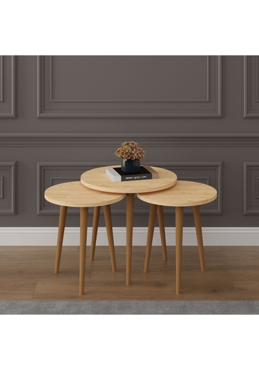 3 Lü Yuvarlak Zigon Sehpa Ahşap Ayaklı-sehpa01-safir Meşe