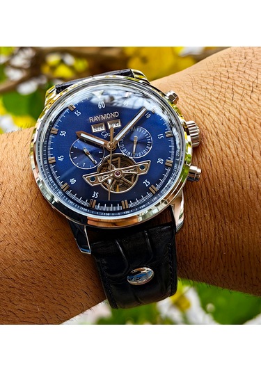Raymond Star Seri Gümüş Mavi Otomatik Erkek Kol Saati Gümüş