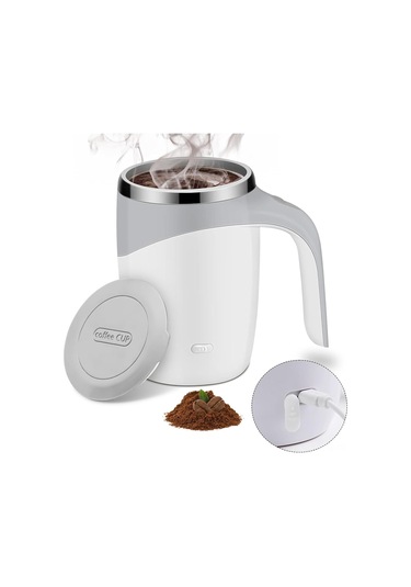 Tenfowee Şarjlı Beyaz Manyetik Karıştırıcı, Çift Duvarlı Isı Saklama, Leak-proof Paslanmaz Çelik Seyahat Bardak Beyaz