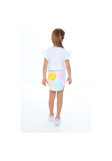 Toontoy Kız Çocuk Baskılı Etekli Takım Beyaz