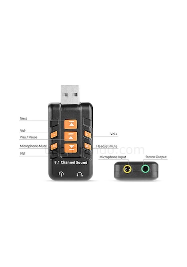 Wozlo 8.1 USB Virtual Sound 3D Ses Kartı - Usb Harici Ses Kartı Chipli