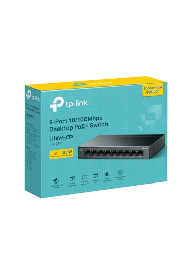 Tp-lınk Ls109p, Green Tech, 8 Port Megabit, Poe 63w, 1 Port Uplink, Long Range 250mt, Yönetilemez, Metal Kasalı Switch