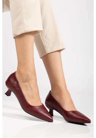 Suins Molina Model Kadın Mini Topuklu Stiletto Ayakkabı Bordo