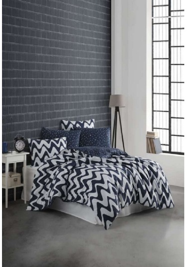 Majoli Waves Blue Tek Kişilik Kapitoneli Nevresim Takımı 4 Mevsim Set % 100 Pamuk Ranforce Kumaş