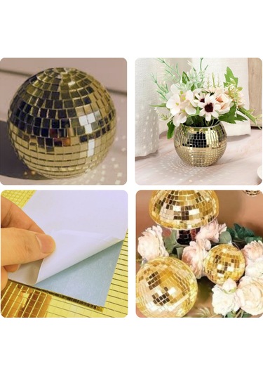 Büro Ev Ofis Etkinik Dekoru İçin 30x30cm Yapışkanlı Kare Gold Cam Mozaik Fayans Aynalı Dekor Panel