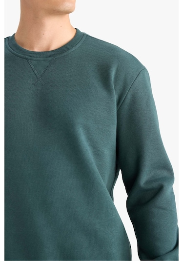 Defacto Regular Fit Bisiklet Yaka Basic Düz Kalın Sweatshirt T3777az25augn536 Yeşil