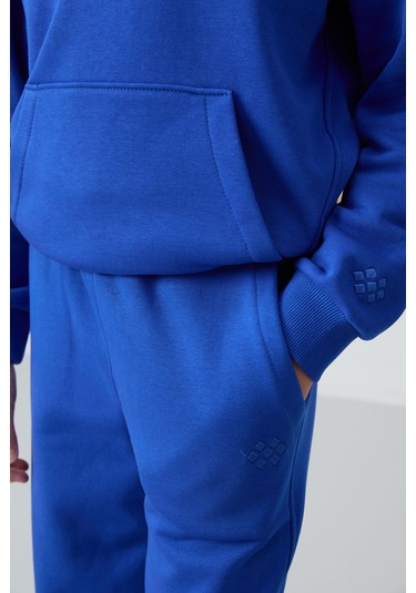 Tommy Life Gece Mavi Pamuklu İçi Tüylü Yumuşak Dokulu Standart Fit Nakışlı Kız Çocuk Eşofman Takım - 75162 Mavi