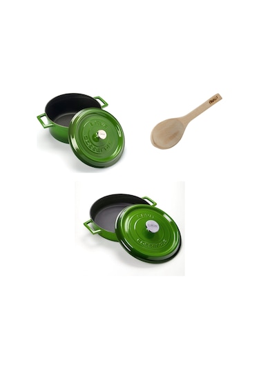 Lava Döküm Yeşil Tencere Seti 24 Cm Derin 28 Cm Sığ
