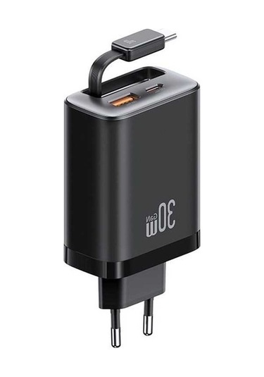 Tongxida Usams Cc296 30w Hızlı Şarj Cihazı Ab Tak Telefon Adaptörü, Tip-c Geri Çekilebilir Kablo Siyah Siyah