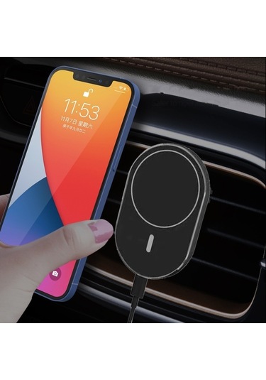 X19 Magsafe Araç Hava Çıkışı Kelepçe Tutucu 15w Hızlı Şarj Qi Manyetik Kablosuz Şarj Cihazı Siyah