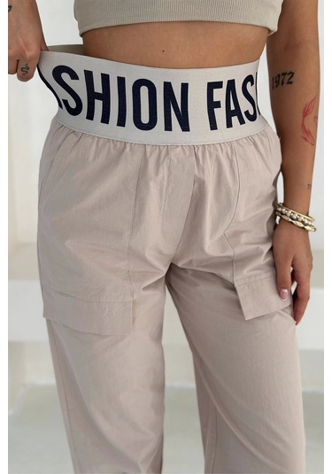 Beli Lastikli Fashion Pantolon Krem Krem
