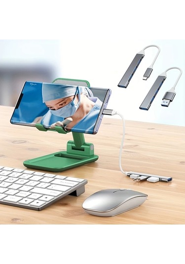 Hightower Gri 4'ü 1 Arada Usb 3.0 Hub Usb-c Adaptörlü Hızlı Veri Aktarımı