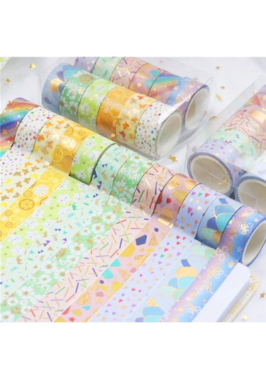 Samdoo 12 Rulo Şık Desenli Washi Bant Seti - Dıy, Planlayıcı Ve Hediye Paketleme İçin Altın Varaklı Dekoratif Yapışkan Bant