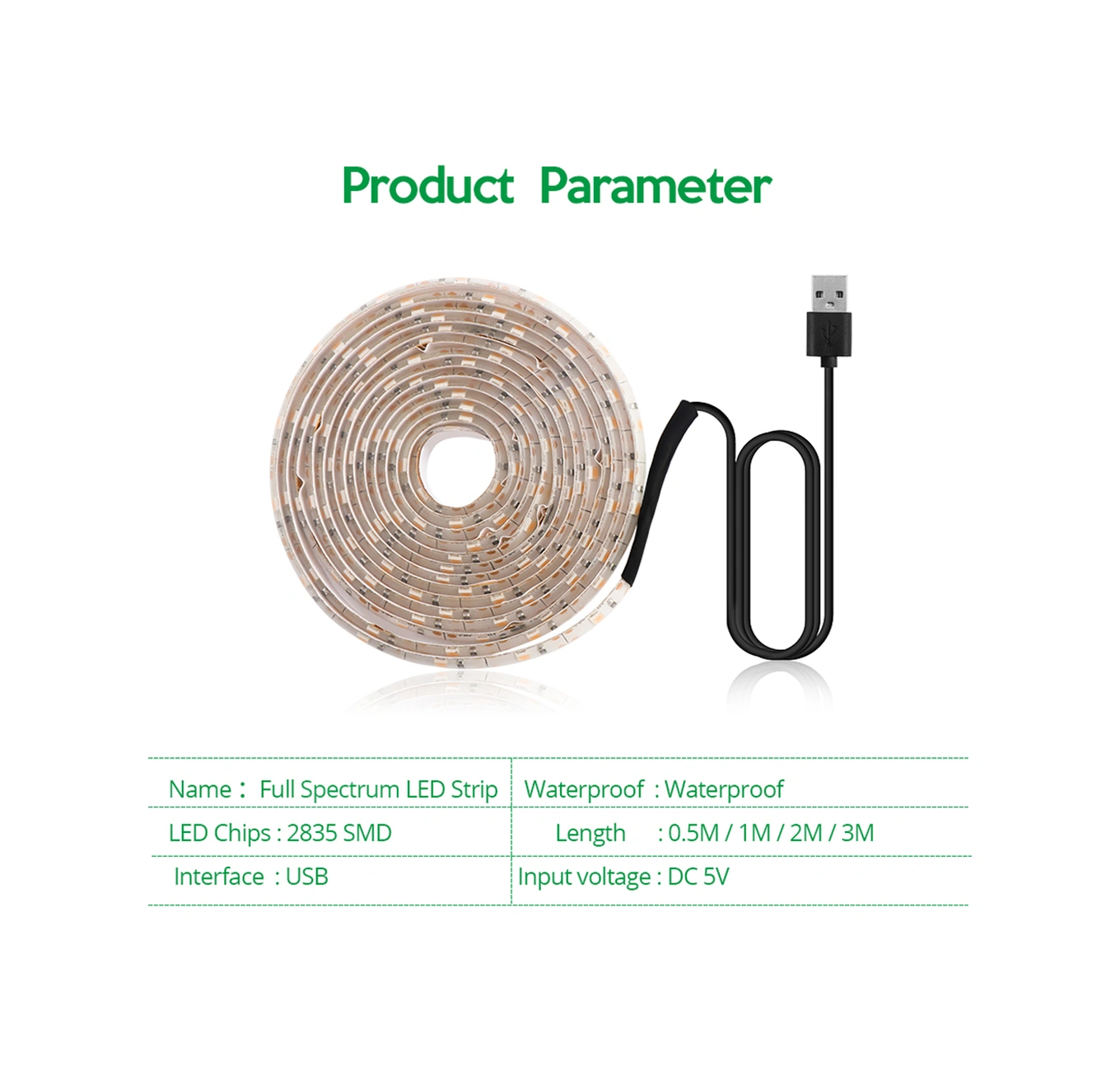 Skycity Usb 5v Tam Spektrum 2835 Smd Led Bitki Işık Şeridi, 2m Uzunluk, Ip65 Su Geçirmez, 30000+ Saat Ömür, Dıy Uyumlu Gösterildiği Gibi