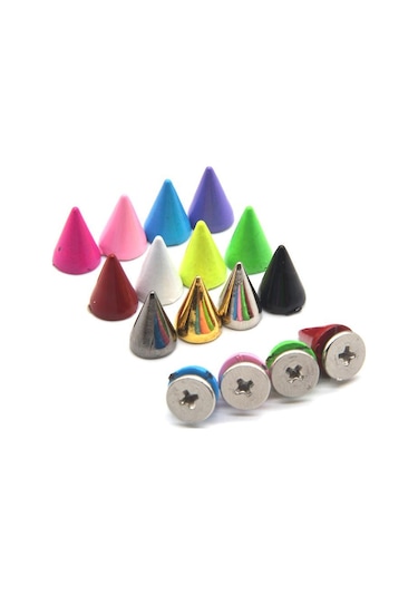 Black 10 Takım 7 10mm Mermi Koni Renkli Çıtçıt Ve Sivri Giysiler Için Dıy El Sanatları Konfeksiyon Perçinler Deri Çanta Ayakkabı Siyah