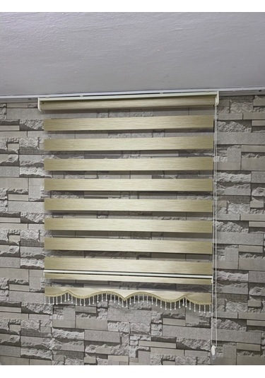 Krem Renk Bambu Zebra Perde (Etek Boncuklu)