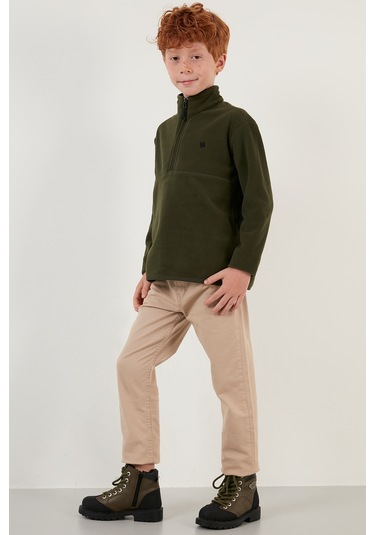 Lela Yumuşak Dokulu Fermuarlı Dik Yaka Şardonlu 2'Li Paket Çocuk Polar 5905002S2 Haki-Saks