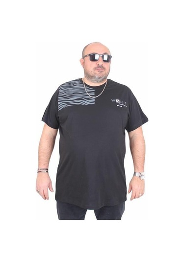 Starbattal Erkek Büyük Beden Sıfır Yaka Tişört Want 25160 Sıyah Siyah