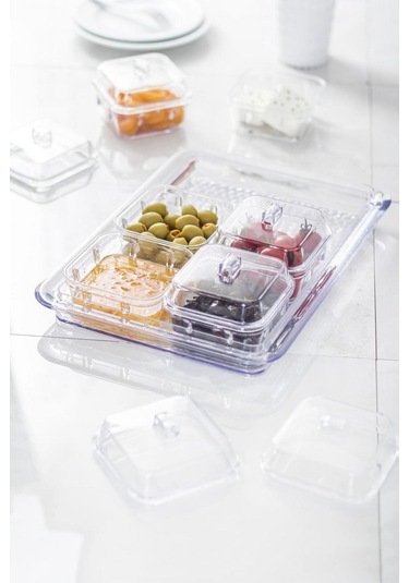 Akrilik Şeffaf 6 Lı Kapaklı Kahvaltılık Kahvaltı Seti & Saklama Kabı Cam Değildir Şeffaf