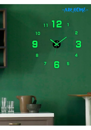Aır Home Ev İçin Karanlıkta Parlayan Dekoratif Duvara Asılan Saat 440750533 Yeşil