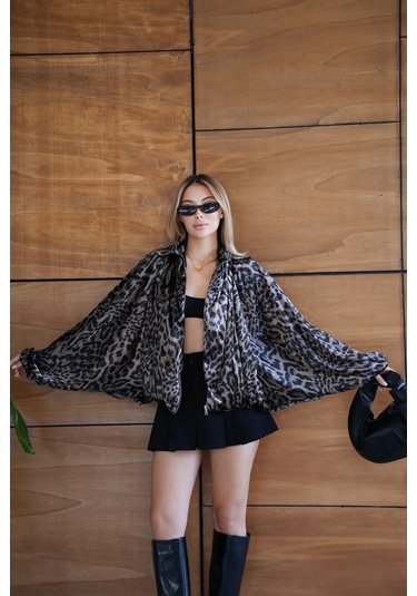 Cemo Leopar Desenli Kısa Kürk Ceket LEOPAR