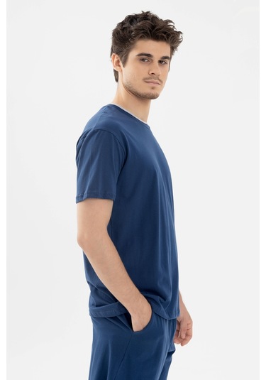 Erkek Double Yaka Şortlu Pijama Takımı Ko6304ts-1 İndigo