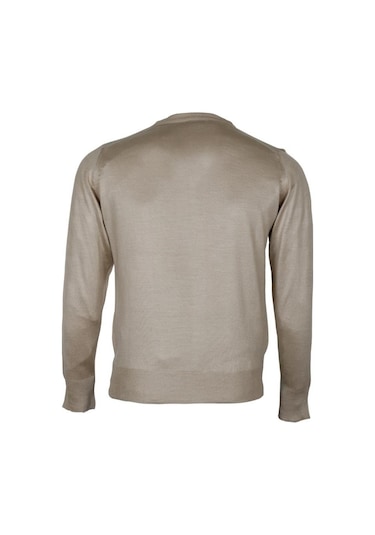 Erkek Yünlü Kazak V Yaka Normal Klasik Kesim Krem Renk Rar00815