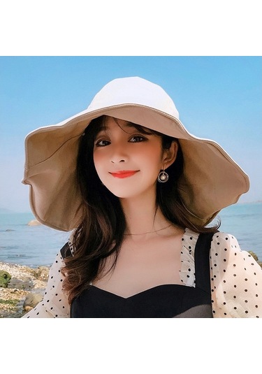 Geniş Kenarlı Katlanabilir Plaj Şapkası Büyük Boy Moda Kova Tasarımı, Güneşten Koruma Ve Şık Stil İçin Beyaz