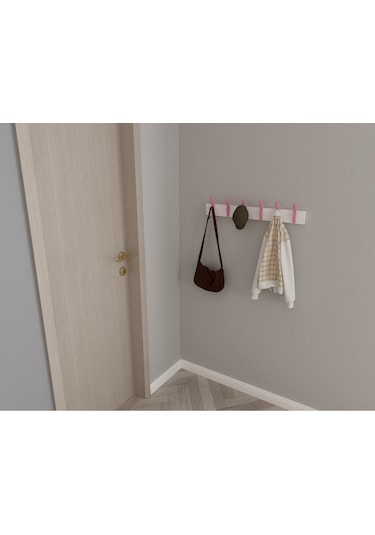 Hepsi3boyutlu Modern Duvar & Kapı Kanca Askılık - 6 Adet Pembe Kanca Askılık - Model No : 3 Pembe