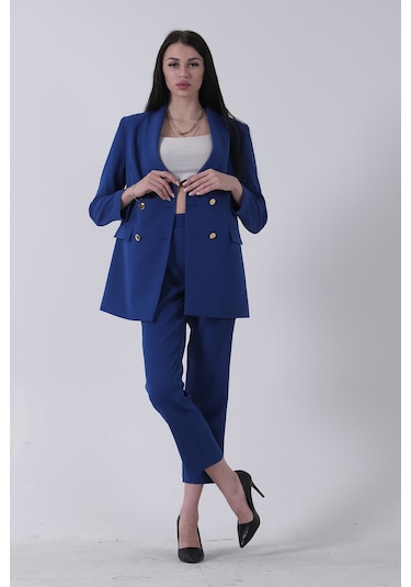 Feminist Saks Blazer Ceket Pantolon İkili Takım 0106305.26 Saks