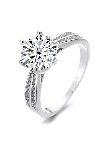 Beyaz Bagueringen 1.0ct Yuvarlak 18k Beyaz Altın Kaplama 100% 925 Gümüş Mozanit Yüzük Pırlanta Testi Geçti Takı Kadın Kız Hediye