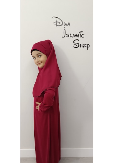 Kız Çocuk Tek Parça Namaz Elbisesi Bordo