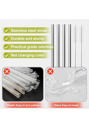 Shineyee 24-32 Oz Su Şişeleri İçin Paslanmaz Çelik Yeniden Kullanılabilir Metal Pipetler 2 Adet Temizleme Fırçası İle Tam Uyumlu, Sağlıklı İçecek Deneyimi