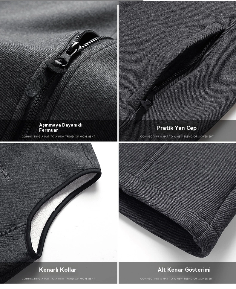 Erkekler İçin Günlük Artı Kadife Yelek Sonbahar Ve Kış Dik Yaka Yelek Ceket Sıcak Yelek Mavi