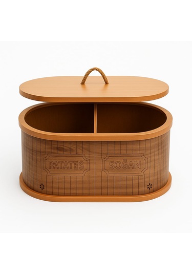 Dekorasyaa 2 Bölmeli Patates Soğanlık - Bambu - Oval Natural Desen Ahşap