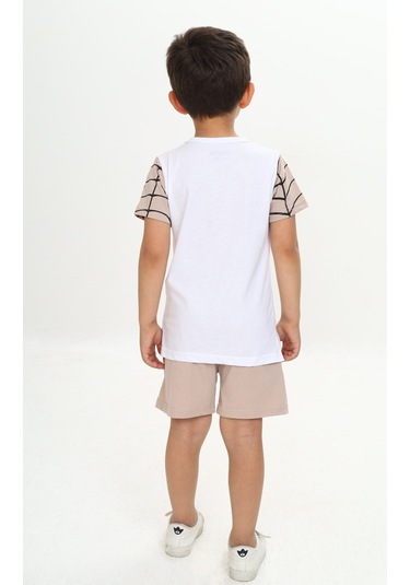Toontoy Erkek Çocuk Örümcek Detay Baskılı Şortlu Takım Bej