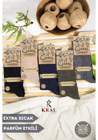 Kadın - Erkek Kışlık (5 ÇİFT) Lambswool Yün Çorap Termal Etkili