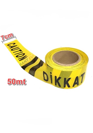 Dikkat Caution İkaz Bandı 50mt Emniyet Şeridi Siyah İkaz Şeridi Caution (Yapışkansız)