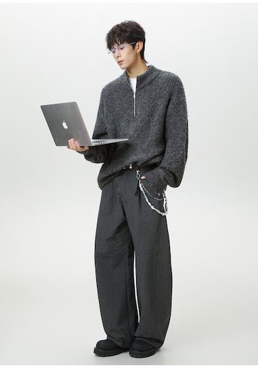 Erkekler İçin Yarım Fermuarlı Dik Yaka Kazak, Sonbahar Ve Kış İçin Kalın Ve Sıcak Örme Kazak Koyu Gri