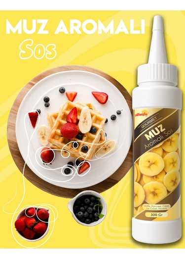 Güllüoğlu Muz Aromalı Sos - Waffle & Krep & Pankek & Tatlı & Dondurma & Kruvasan Sos - 300 Gr / 225 Ml