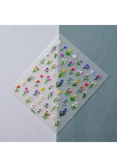 Flybuy 1 Adet 5d Kabartmalı Çiçek Tırnak Sanat Çıkartmalar, Renkli & Kendinden Yapışkanlı Ts3802