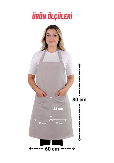 4 Adet Simple Ayarlanabilir Askılı Mutfak Önlüğü Açık Gri