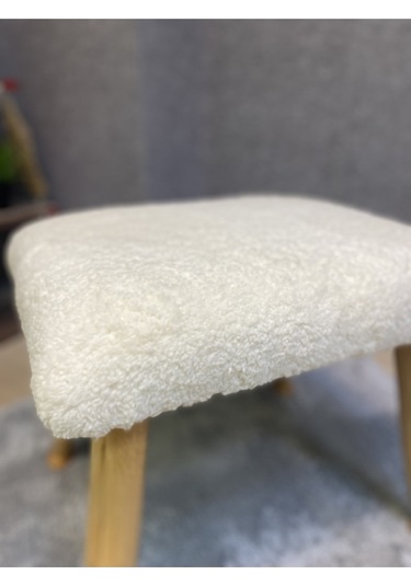 Trend Naturel Teddy Krem Ahşap Ayak Uzatma Pufu Makyaj Koltuğu Bench Tabure